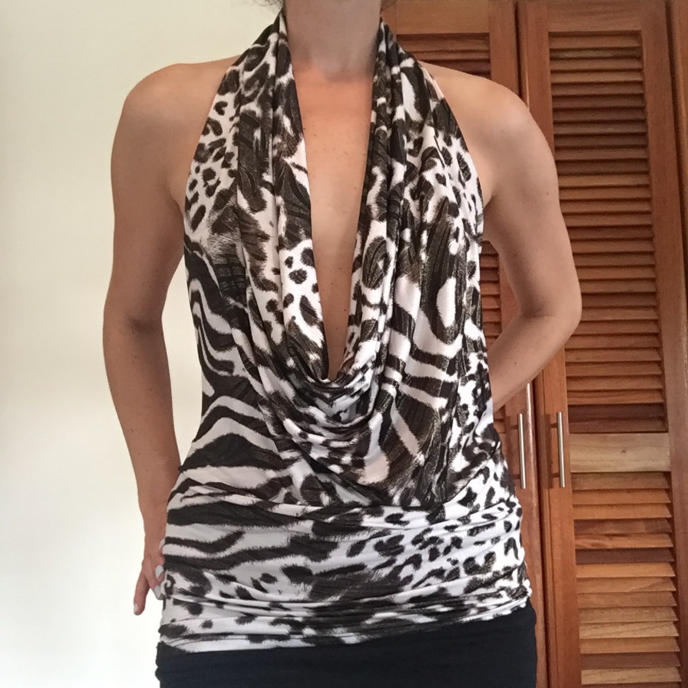 Animal print halter top with open back